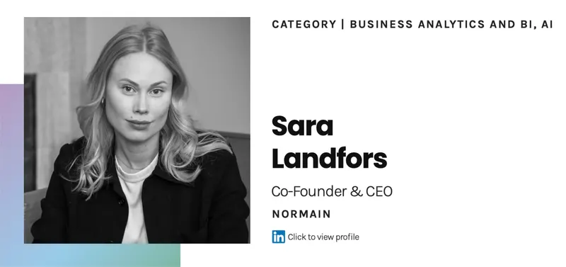 Normain's CEO Sara Landfors among top 100 in Data & AI in the Nordics